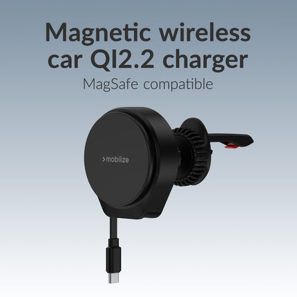 Mobilize Magsafe Compatible Car Holder/Charger 25W Qi2.2 With Retractable Usb-C Cable Black