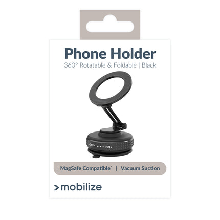 Mobilize Magsafe Compatible Phone Holder - 360° Rotatable & Foldable - Vacuum Suction - Black